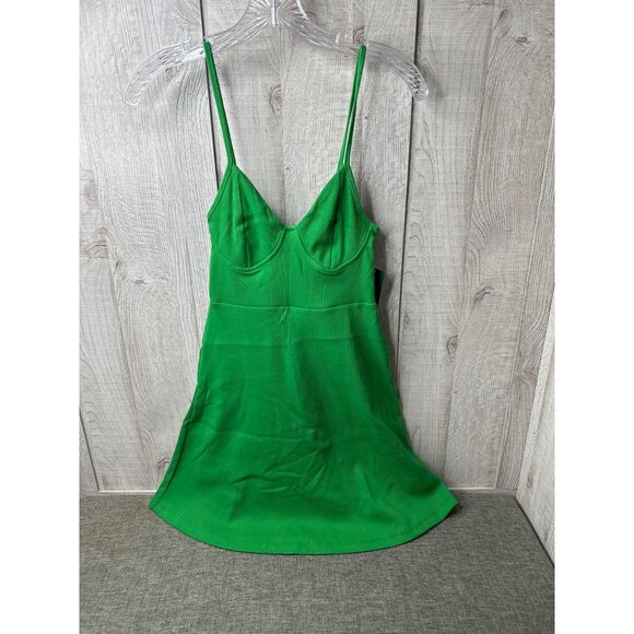 Wild Fable Womens XS Green Ribbed Mini Skater Dress Adjustable Straps - Picture 1 of 8